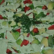 Sałatka z awokado i szpinakiem oraz zielonym sosem gorngonzola