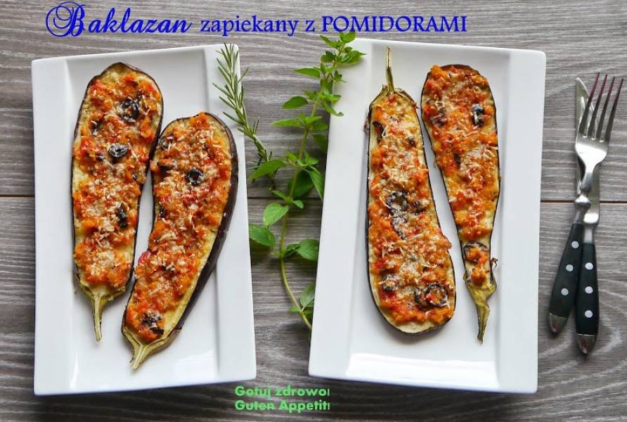 Pyszny baklazan zapiekany z ziolami i pomidorami z piekarnika - 