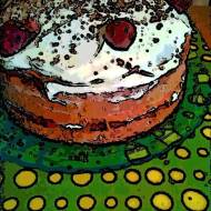 Wiśniowo - śmietanowy tort na ciemnym biszkopcie. Mężu sto lat z okazji urodzin. Z nami oczywiście jeśli tylko chcesz ;)