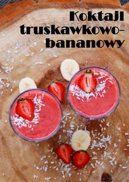 Koktajl truskawkowo-bananowy z wiórkami kokosowymi