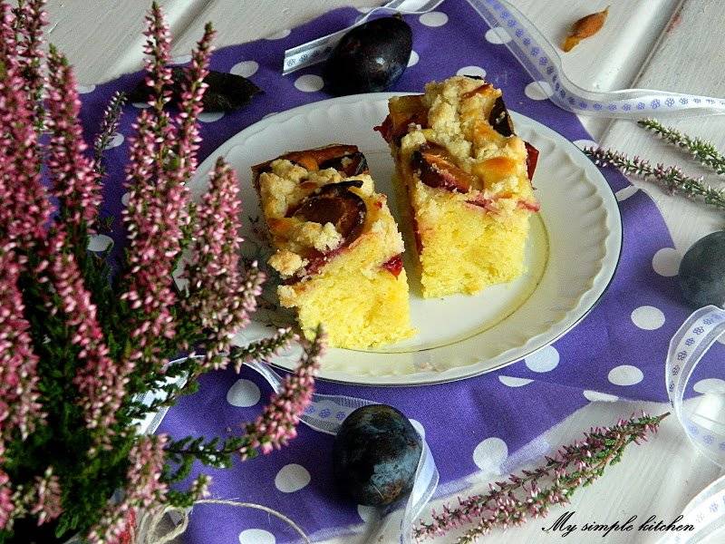 Cytrynowe ciasto ze śliwkami (bez miksera) - Wrześniowe Wyzwanie Blogerek