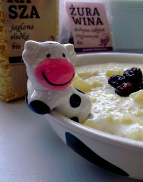 Słodka, kremowa kasza jaglana z gruszką i suszoną żurawiną :)