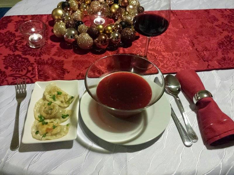 Traditional Polish Christmas Eve meal - Barszcz with Pierogi :-)
