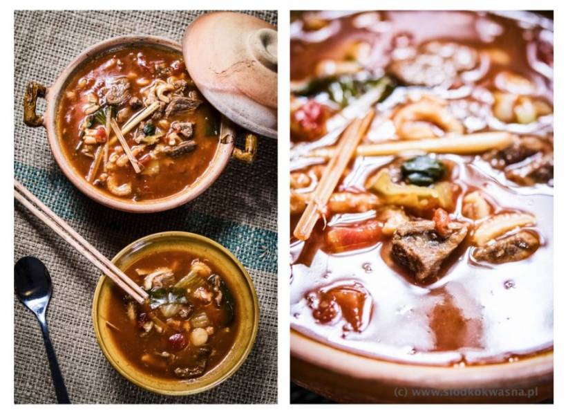 Tajska kwaśna zupa z wołowiną i flakami