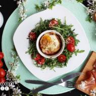 Baked eggs with parma ham and parmesan