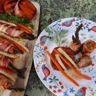 Grillowany szparagi w roladzie mięsnej z batatami