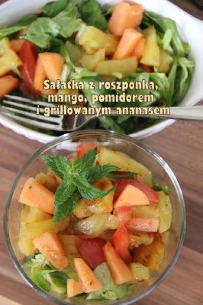 Sałatka z roszponką, mango, pomidorem i grillowanym ananasem