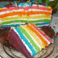 tort tęczowy Rainbow cake,urodziny mamy i  bukiecik  z lizaków