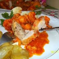 Schab z kalafiorem w pomidorowym sosie z curry