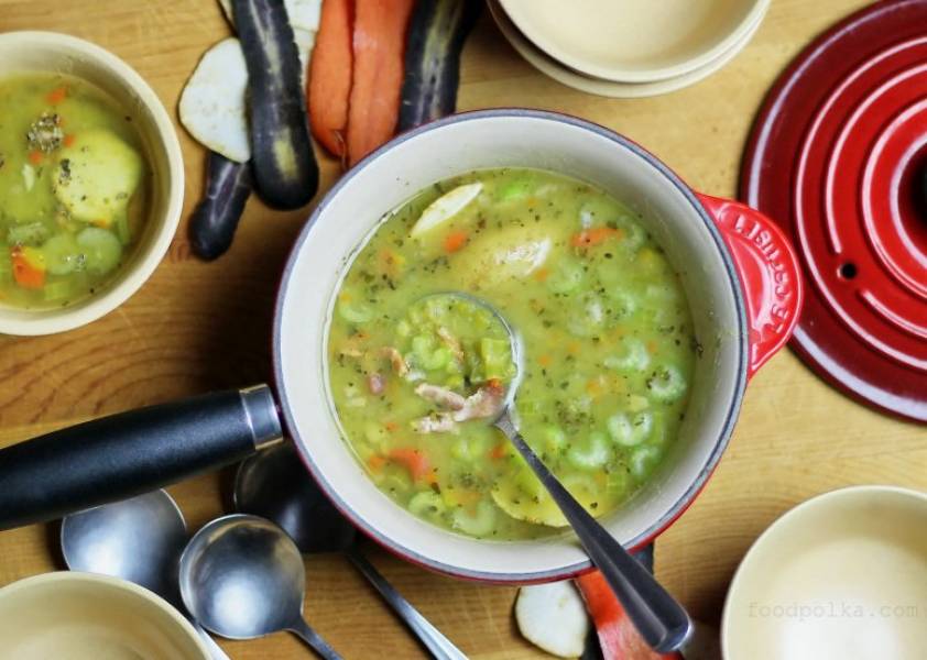 Split pea soup inspired by Polish military field kitchens.  Perfect for Christmas leftover ham