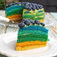 Borówkowy tort tęczowy na 6 urodziny bloga