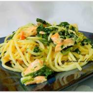 Spaghetti z łososiem i szpinakiem