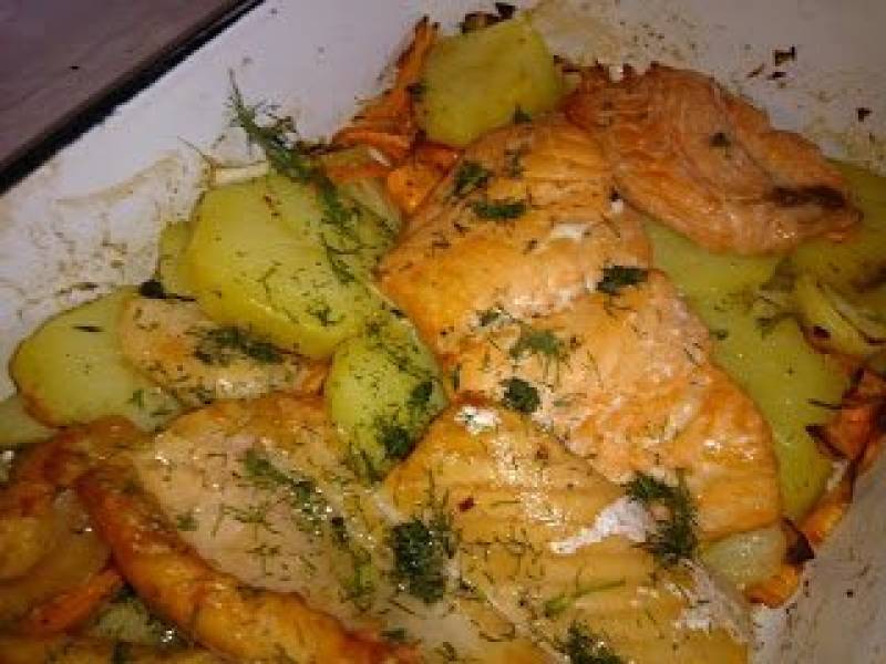 Картошка с рыбой в духовке рецепт с фото