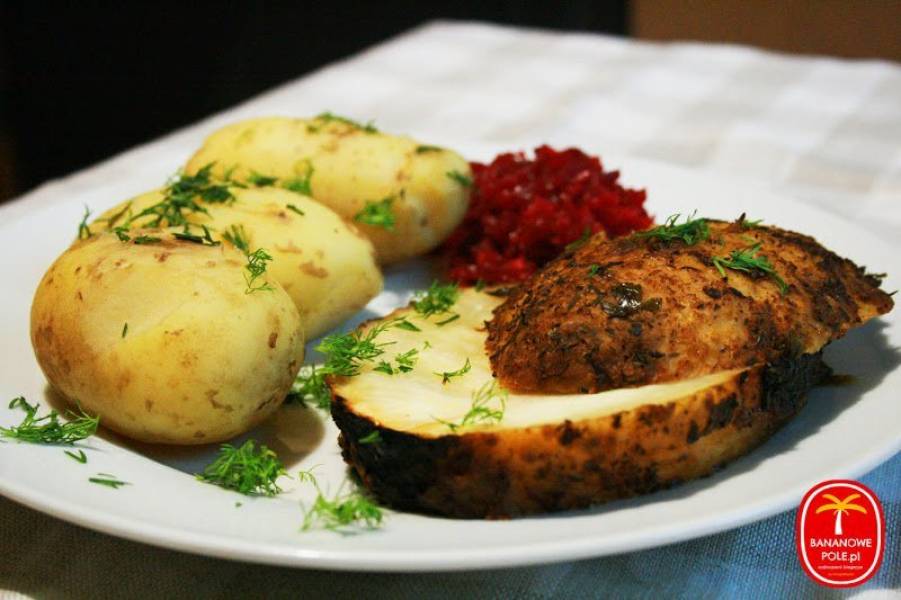 Pieczeń z selera w gruszkowej marynacie