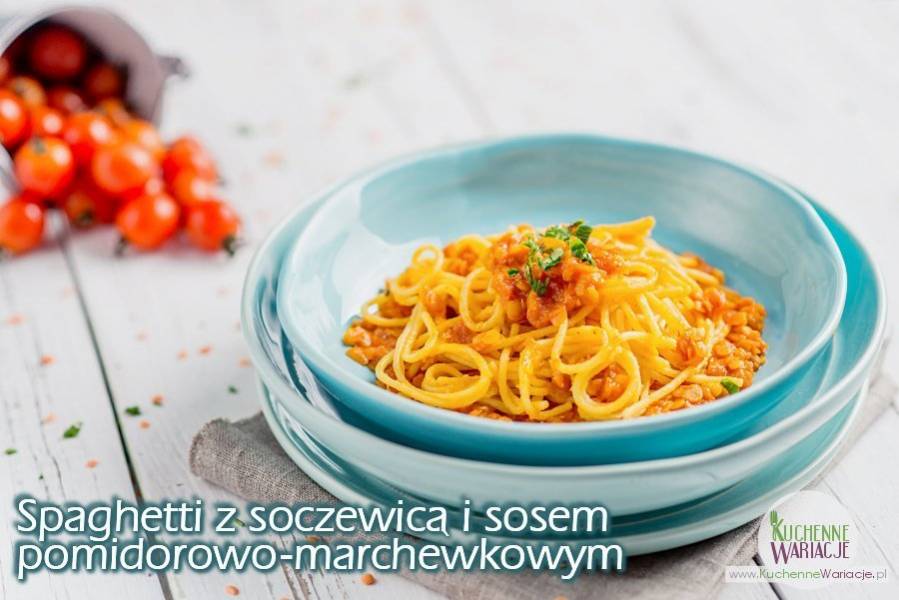 Spaghetti z soczewicą i sosem pomidorowo-marchewkowym