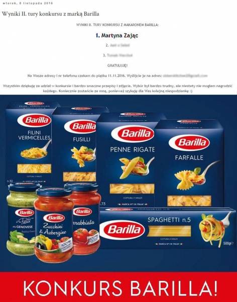 Wyniki konkursu z marką Barilla