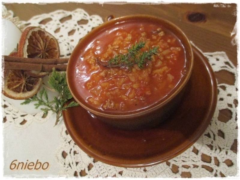zupa pomidorowa z mięsem mielonym i ryżem