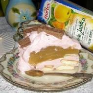 smaczny deser z sokiem jabłkowym i jogurtem z biszkoptami i bitą śmietaną galaretkową...