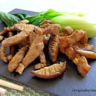 Stir-fry z polędwiczką wieprzową, grzybami shiitake i pak choi