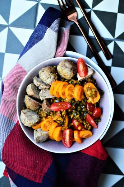 Orientalna soczewica z warzywami i pulpeciki z indyka