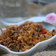 Zapiekanka  z ryżem warzywami i mięsem
