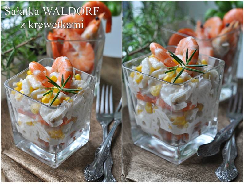 Sałatka Waldorf z krewetkami. Shrimp Waldorf Salad.