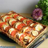 Tarta razowa z bakłażanem, pomidorami i mozzarellą