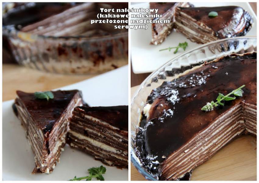 Tort naleśnikowy (kakaowe naleśniki przełożone nadzieniem serowym)