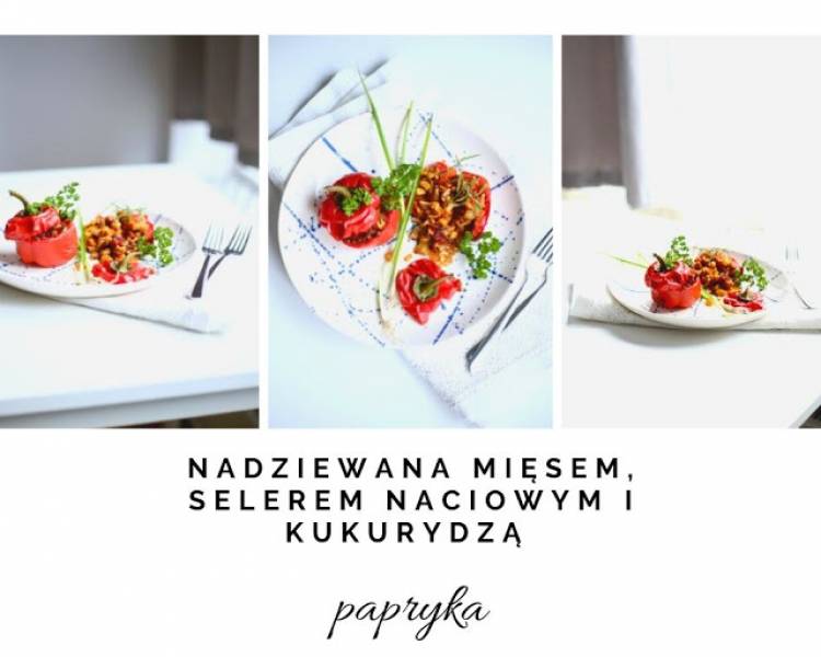 Papryka nadziewana mielonym mięsem z indyka z selerem naciowym i kukurydzą