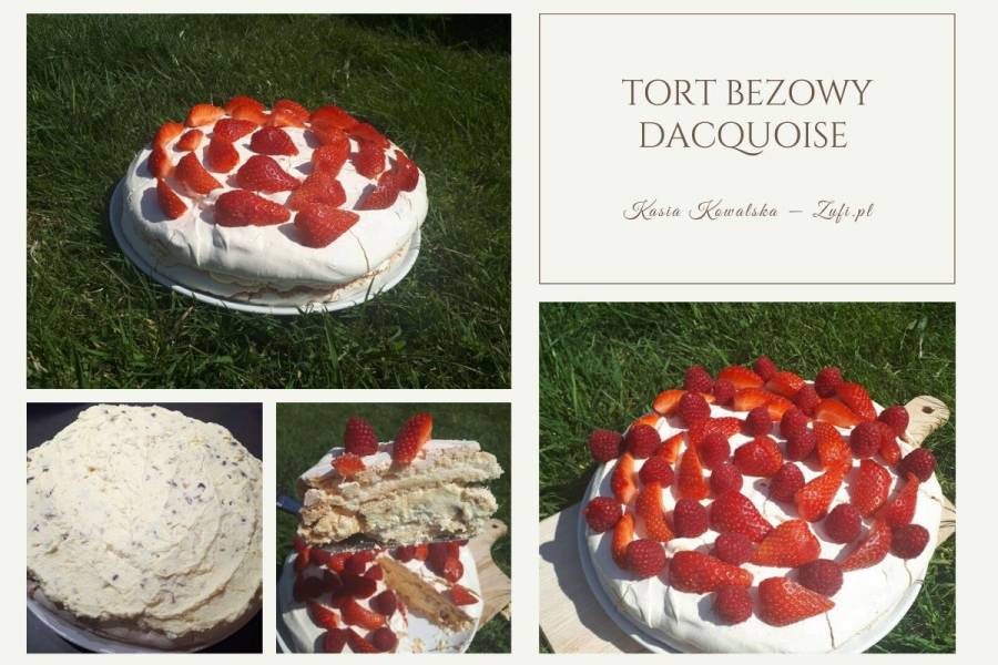 Tort bezowy Dacquoise z daktylami i orzechami włoskimi
