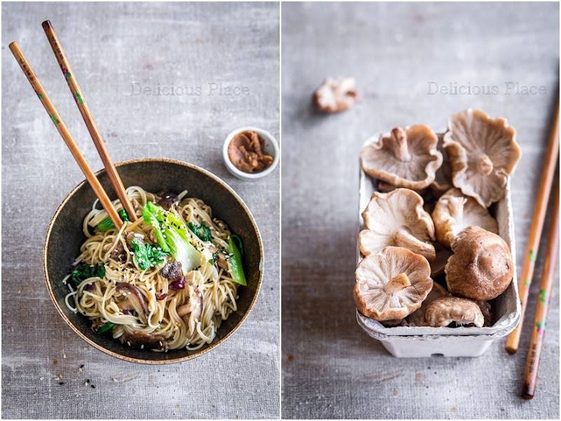 Makaron miso z grzybami shiitake / Miso noodles with shiitake mushrooms