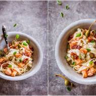 Makaron ryżowy z łososiem i suszonymi pomidorami / Rice noodles with salmon and sun-dried tomatoes