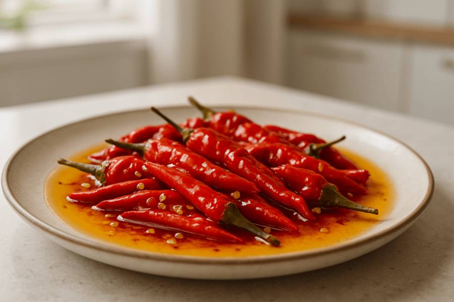 Ostre papryczki chili w aromatycznym oleju – idealny dodatek do pizzy i makaronu