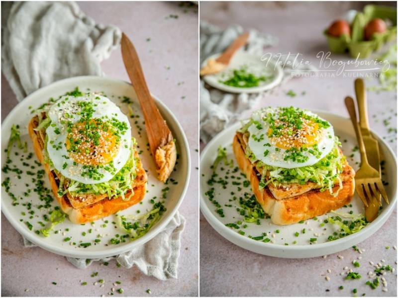 Grzanka z tofu, sałatą i jajkiem