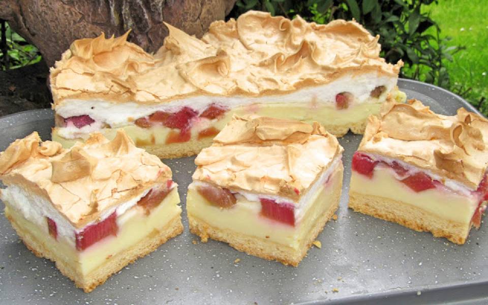 Najlepsze  ciasto z rabarbarem, budyniem i bezą-łatwe i pyszne+FILM