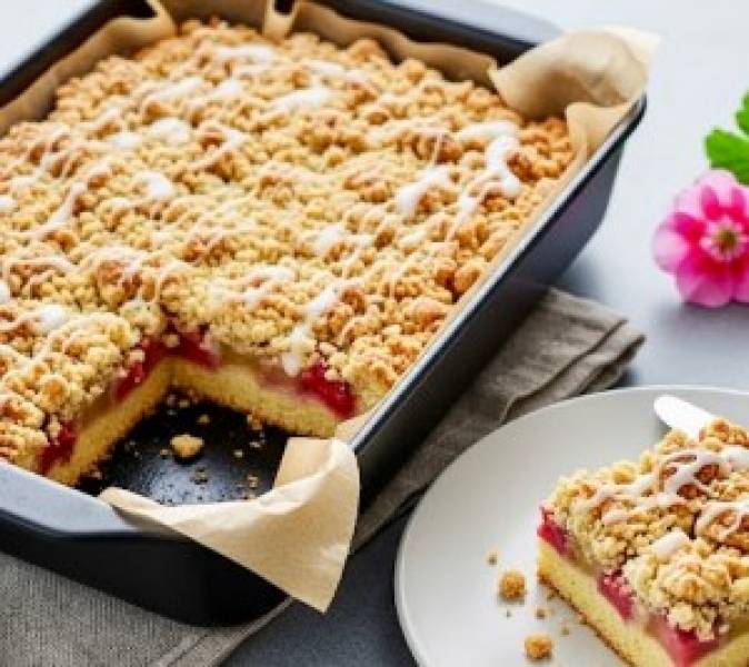 Ciasto drożdżowe z rabarbarem i kruszonką