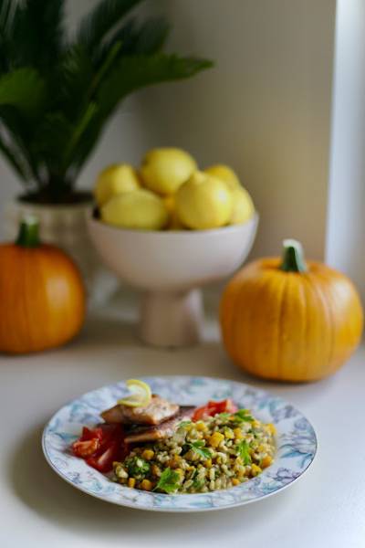 Pietruszkowe pęczotto z dynią i grzybami