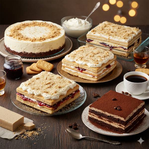 4 ciasta bez pieczenia z chałwą i bitą śmietaną