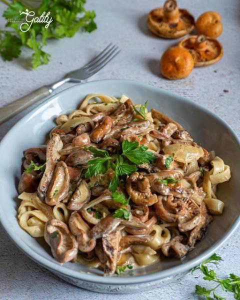 Rydze w sosie z mascarpone z makaronem