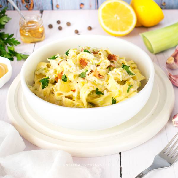 Makaron z karmelizowanym porem