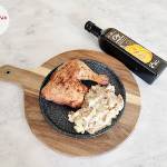 Smażona w air fray'erze ćwiartka z kurczaka w sosie kurkowo-śmietanowym i olejem z pestek dyni