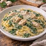 Tagliatelle z kurczakiem i szpinakiem