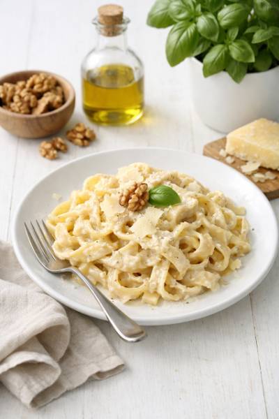 Makaron z sosem orzechowym