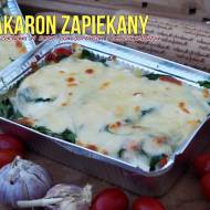 Makaron zapiekany z pieczarkami w sosie pomidorowym i beszamelowym