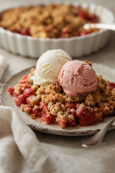 Crumble z truskawkami i rabarbarem