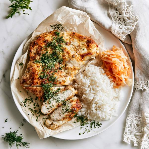 Kurczak smażony w papierze na patelni — soczysty filet bez panierki