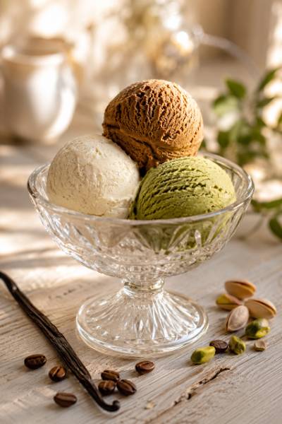 Lody domowe ( waniliowe, kawowe,pistacjowo-matcha