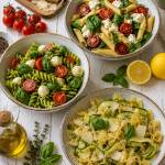 Sałatki makaronowe  / z pesto Genovese, z pieczonymi pomidorami,  z cukinią  /
