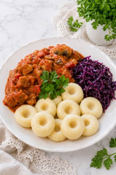 Kluski śląskie z gulaszem wieprzowym – sprawdzony przepis