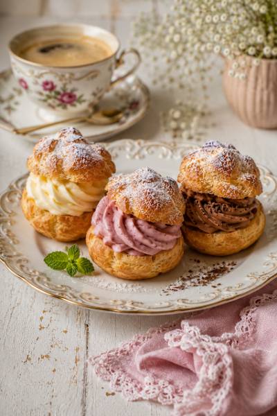Ptysie z kremem  - mascarpone,czekoladowym,owocowym i 